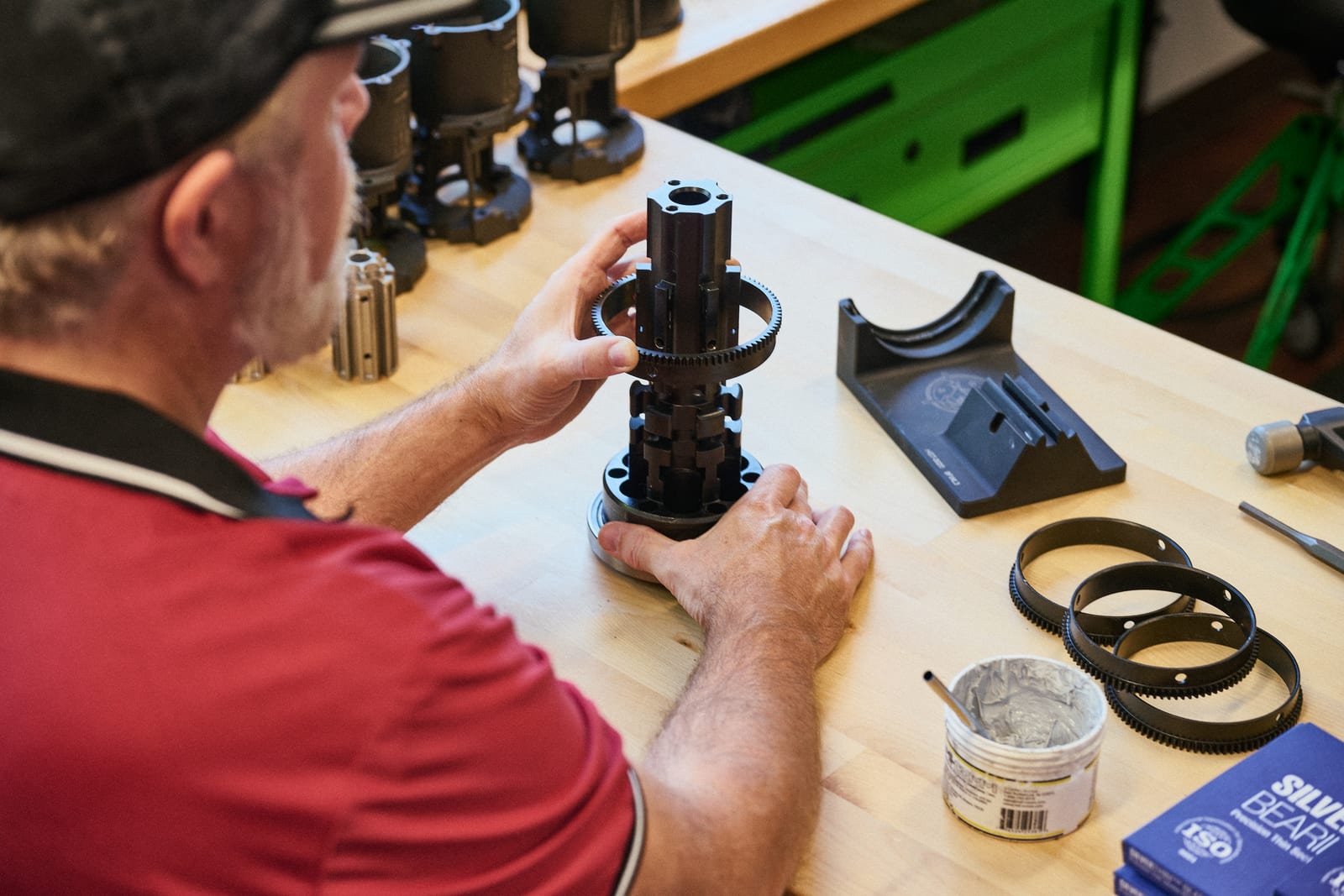Technician assembling a Gatling gun rotor at High Ground Defense