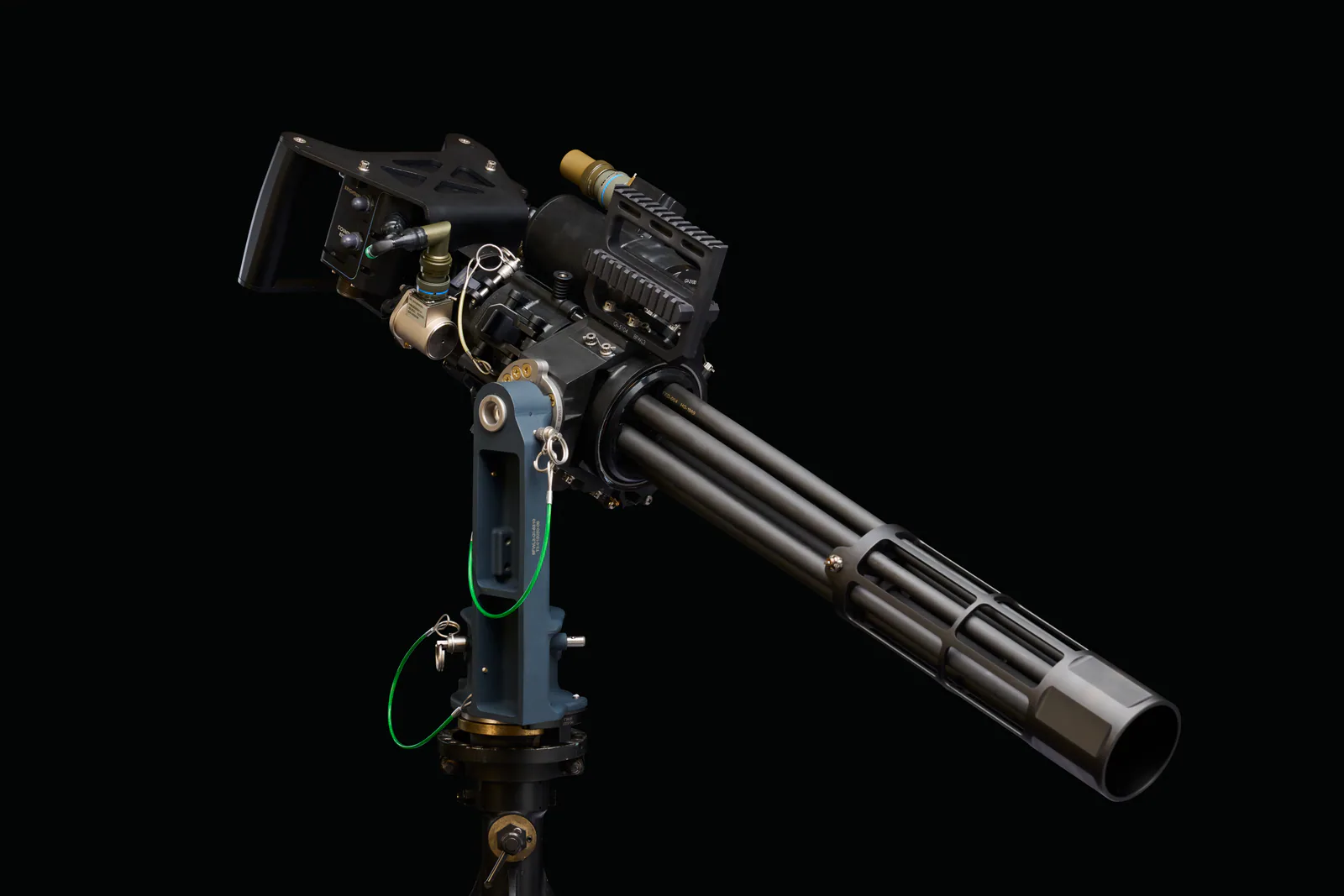 M134HG Minigun viewed from the rear three-quarter angle